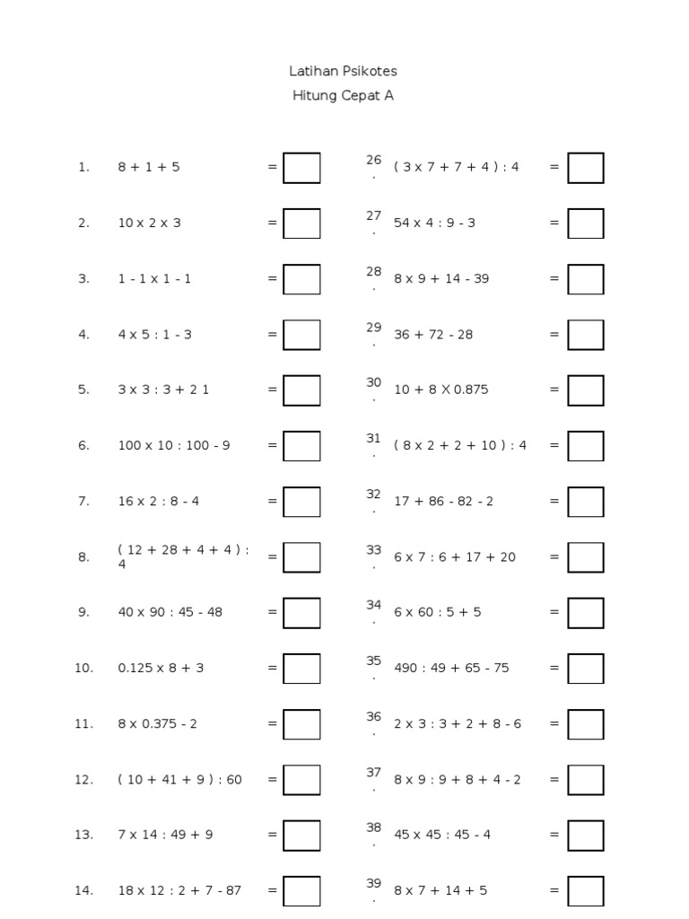 1 Latihan Psikotes Hitung Cepat