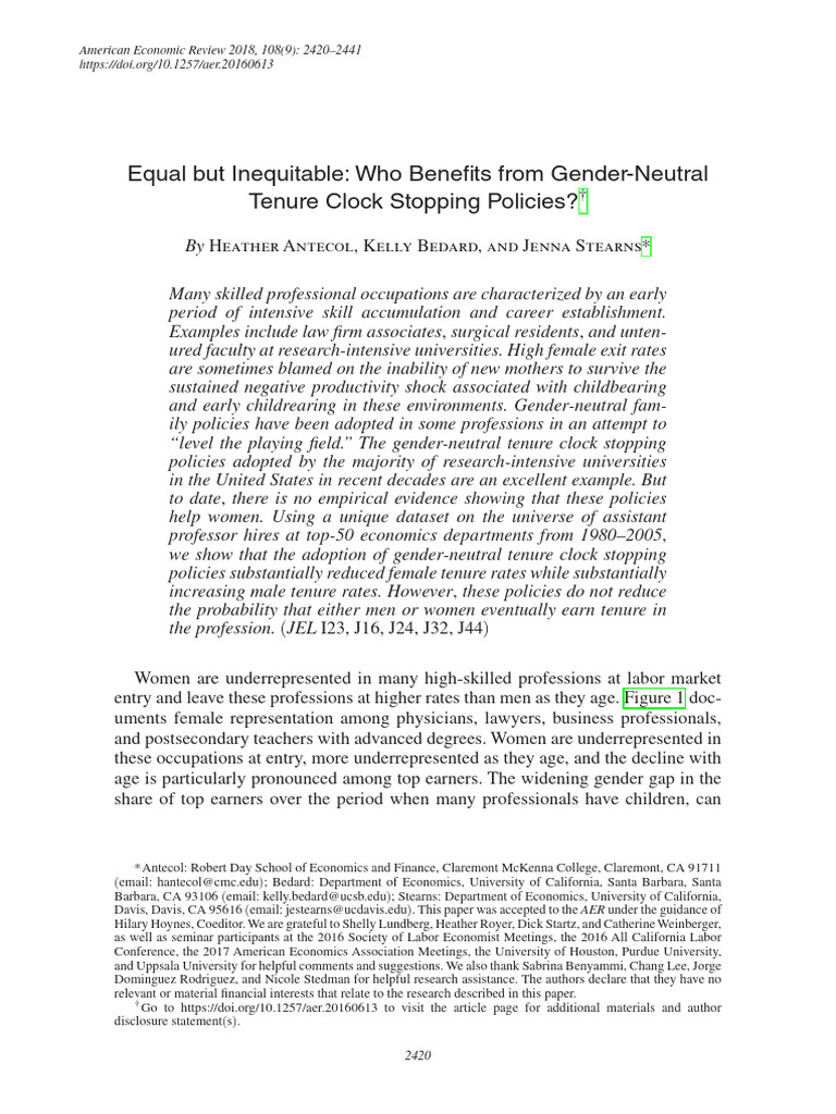 Gender-Neutral Tenure Policies' Impact | PDF | Parental Leave | Gender ...