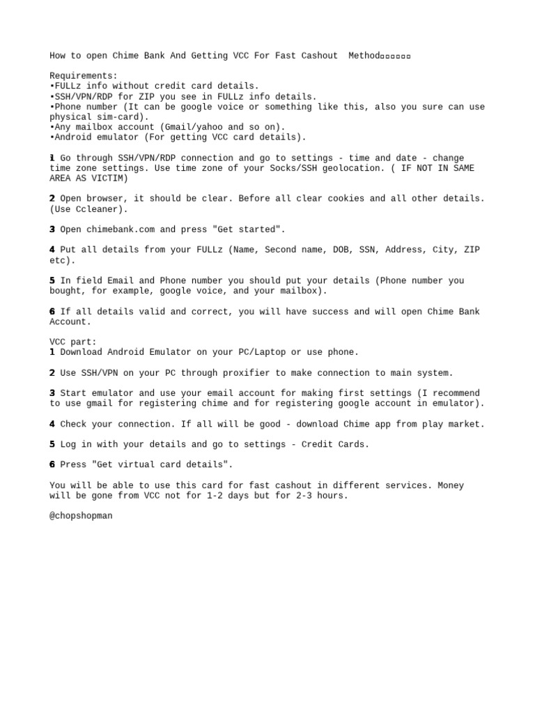 How To Open Chime Bank and Getting VCC | PDF