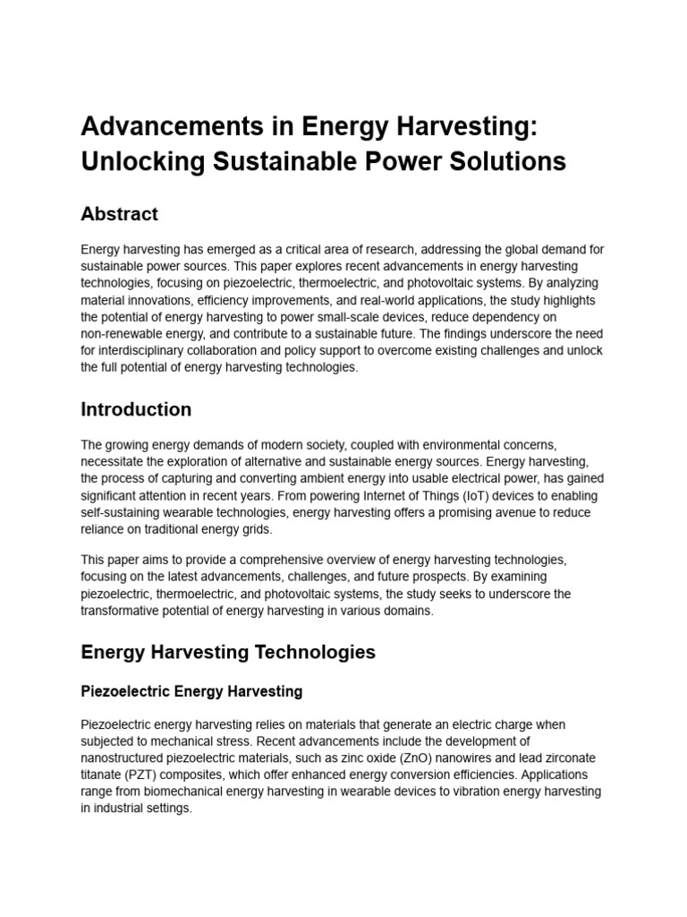 Advancements in Energy Harvesting Technologies | PDF | Energy ...