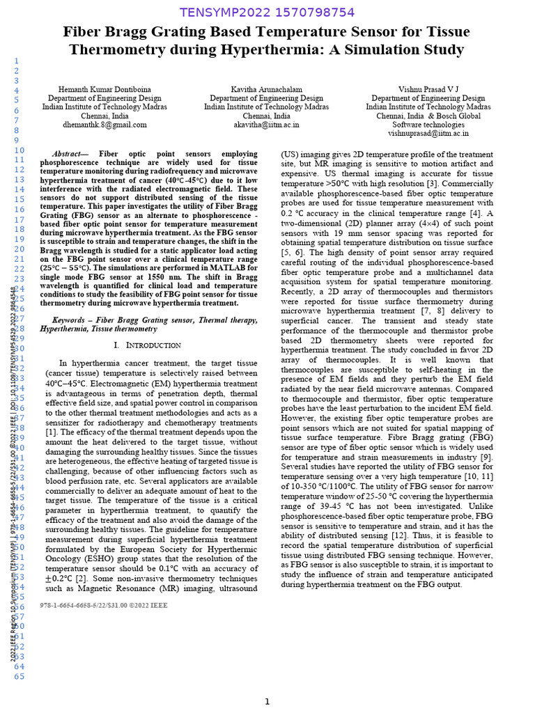 FBG Sensors for Tissue Thermometry in Hyperthermia | PDF ...