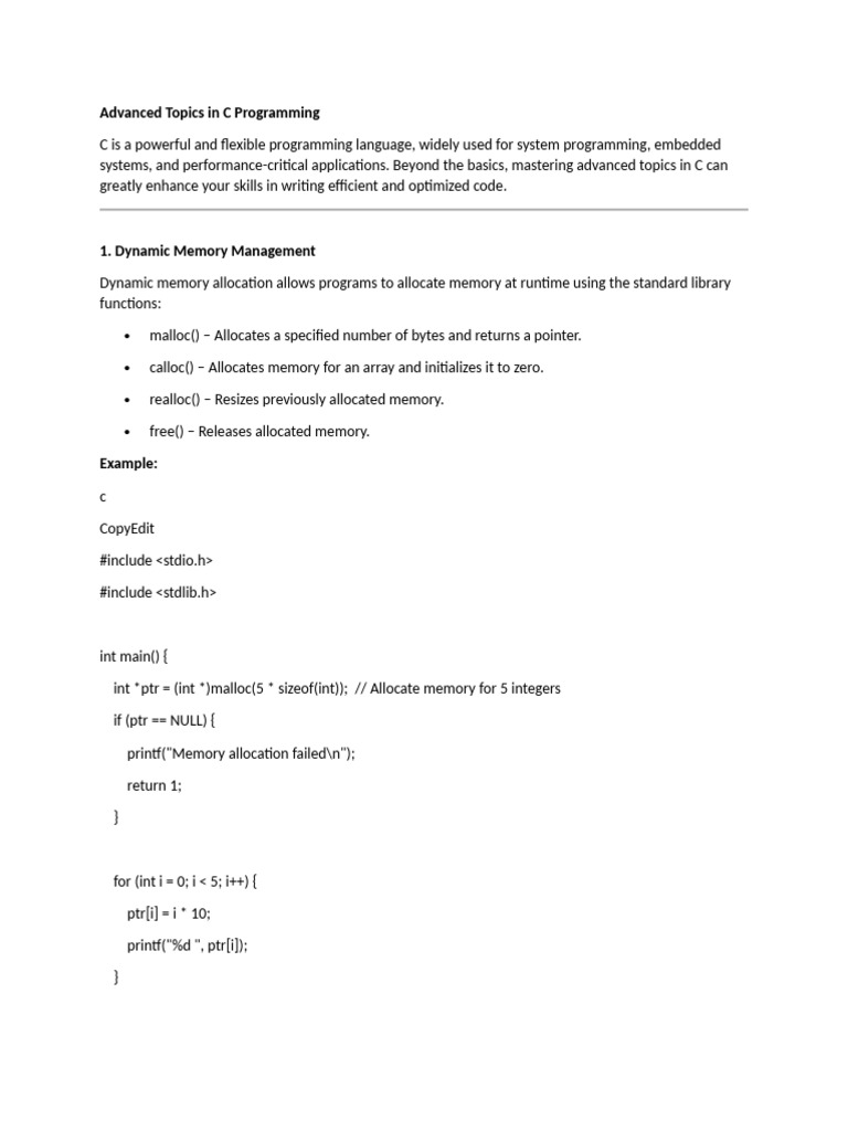 Advanced Topics in C Programming | PDF | Pointer (Computer Programming ...