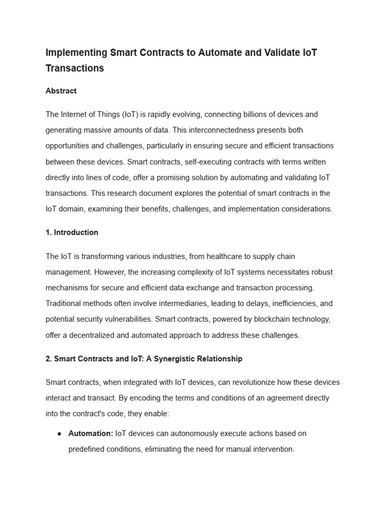 Implementing Smart Contracts To Automate and Validate IoT Transactions ...