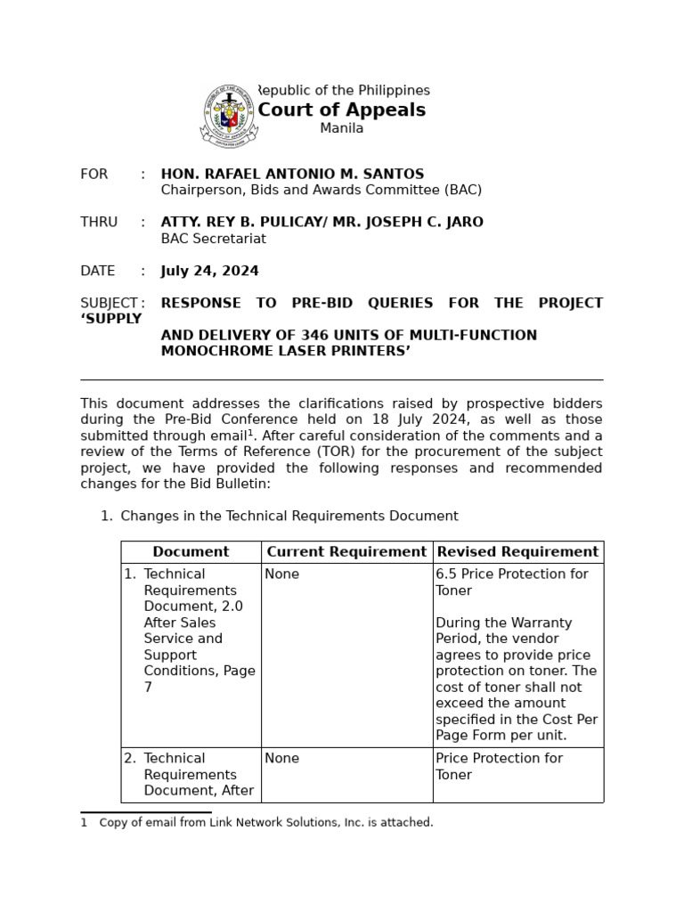 Response to Pre-Bid Queries on Printers | PDF | Printer (Computing)