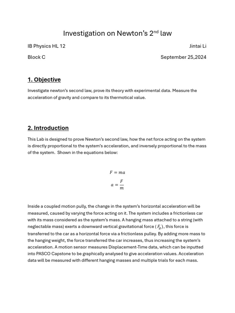 Proving F=ma in Newton's 2nd Law Lab | PDF | Force | Mass