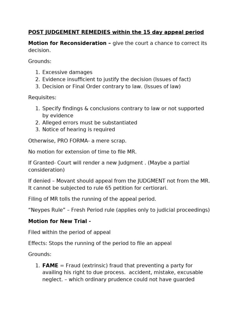 Post-Judgment Remedies Explained | PDF | Appeal | Judgment (Law)