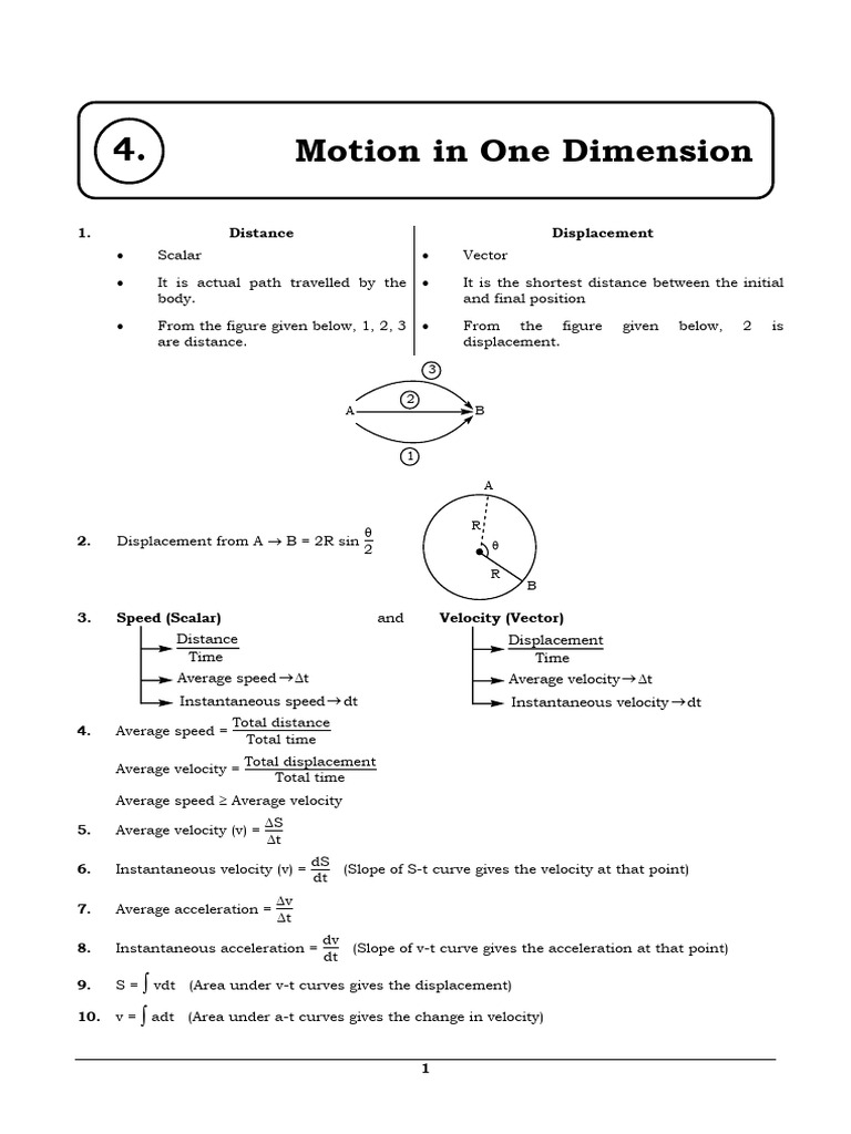 Motion in One Dimension Explained | PDF | Velocity | Acceleration
