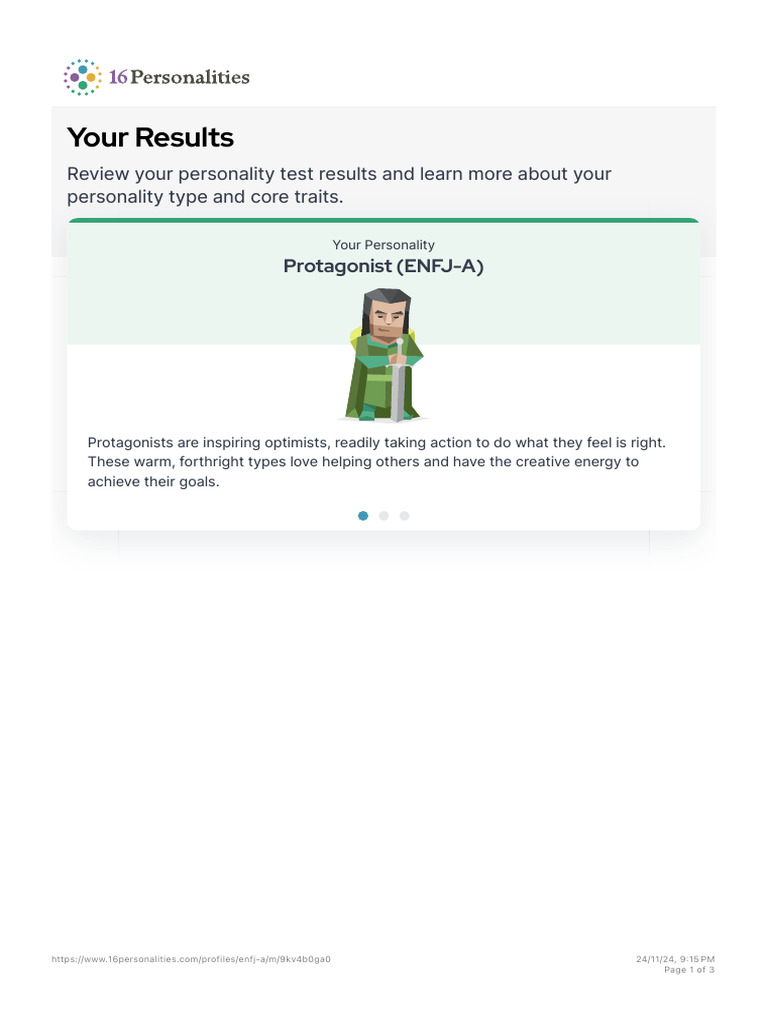 Protagonist Personality Test Results | PDF | Extraversion And ...