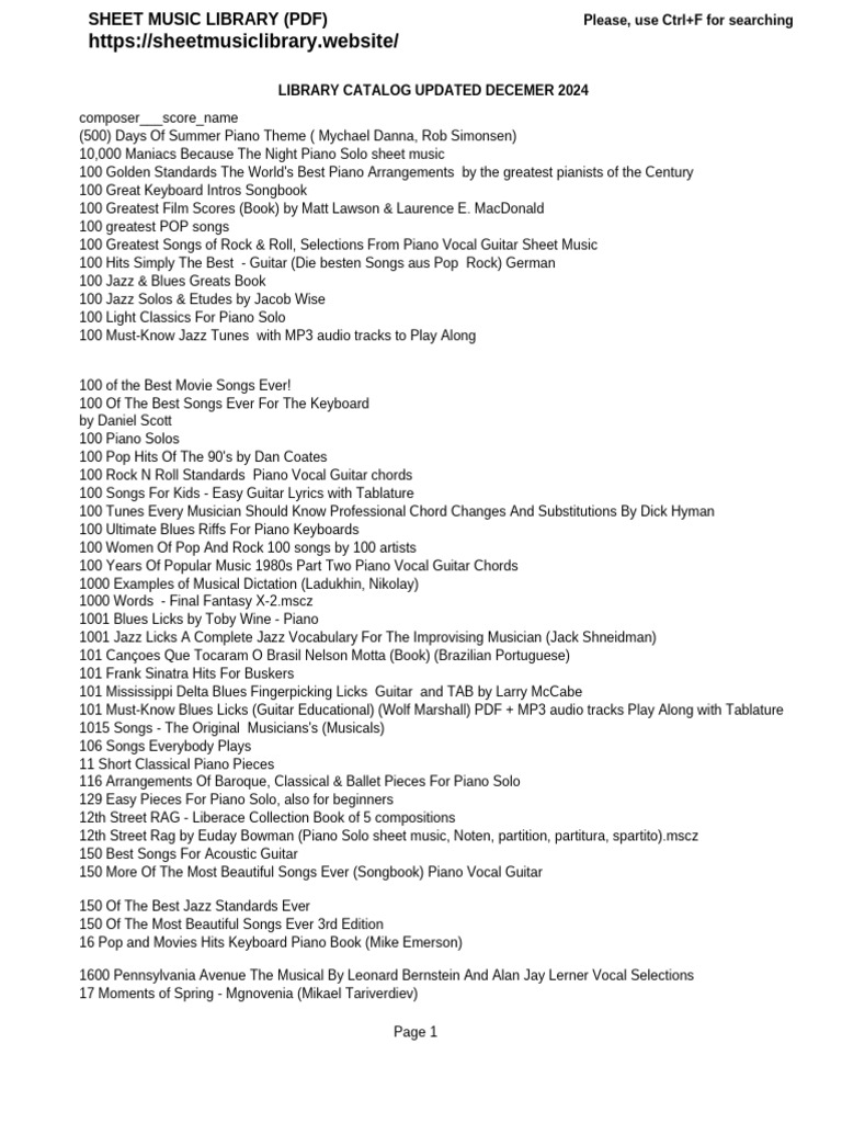 Updated Sheet Music Library Catalog | PDF | Jazz | Lead Sheet