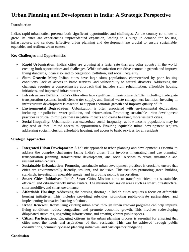 Strategic Urban Development in India | PDF | Infrastructure | Urban ...