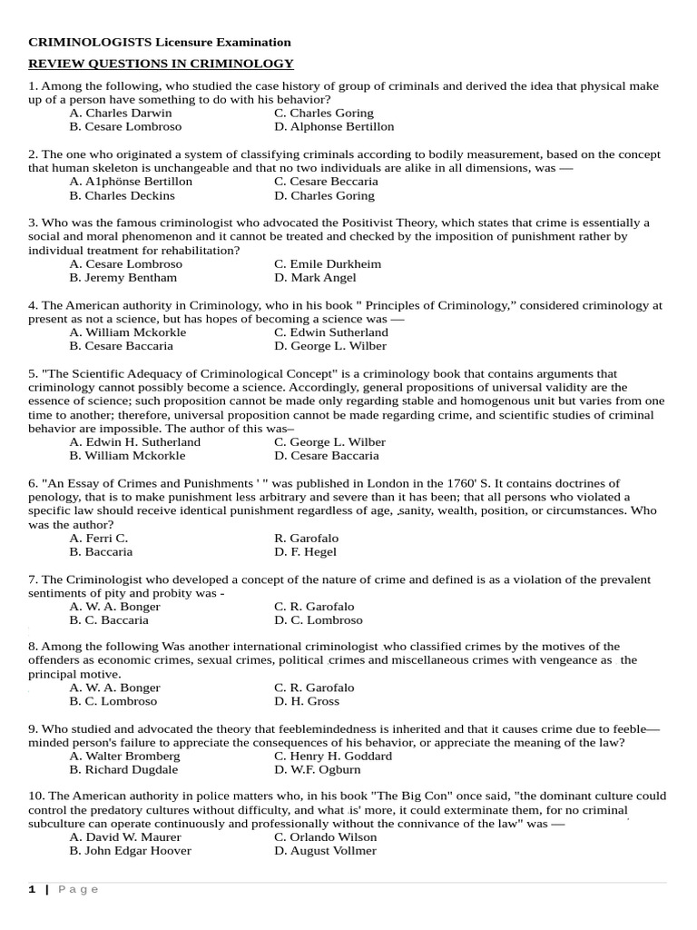 Criminology Review Questions Exam | PDF | Mental Disorder | Criminology