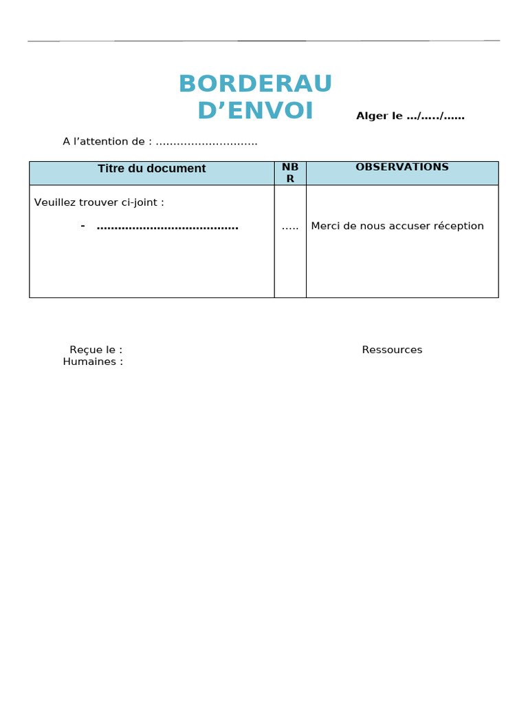 Modèle de bordereau d'envoi simple | PDF