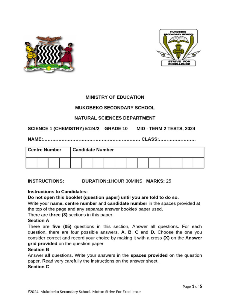 Chemistry Mid-Term 2 Test 1 2024 | PDF | Chemical Substances | Atoms