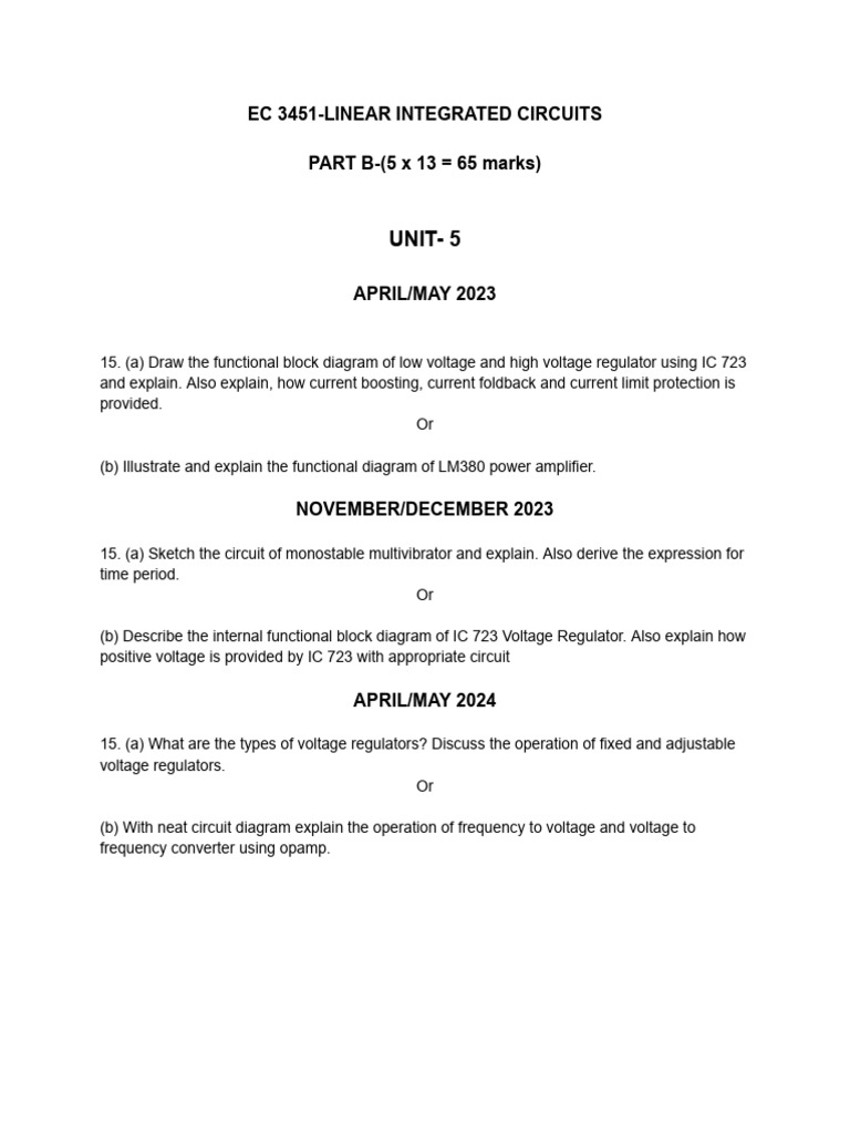 Linear Integrated Circuits Exam Guide | PDF
