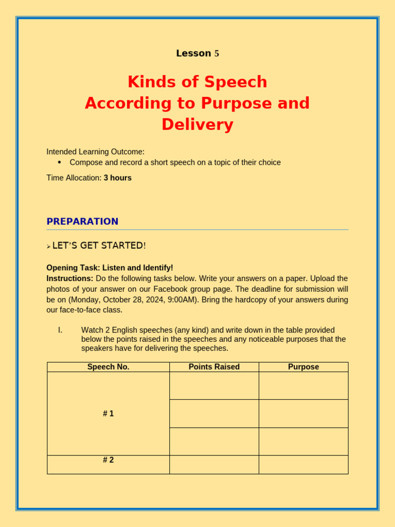 Types of Speech: Purpose & Delivery | PDF | Speech | Persuasion