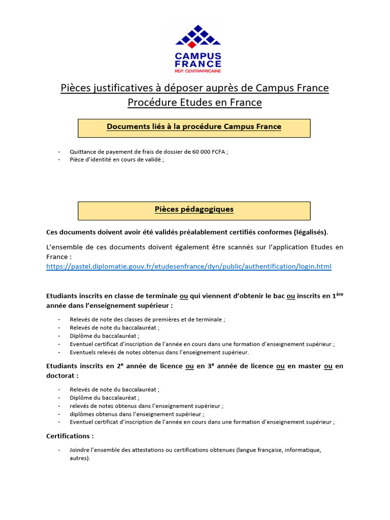 Documents requis pour Campus France | PDF