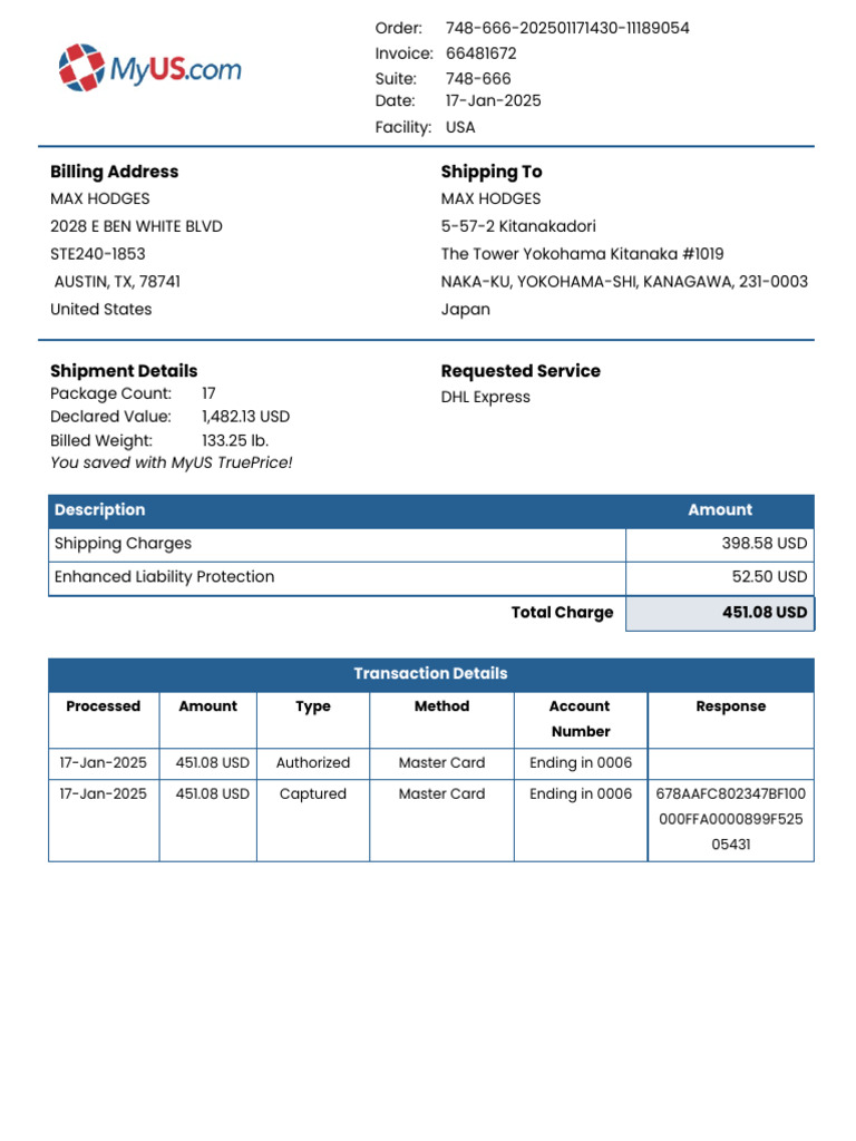 MyUS Enhanced Liability Protection Invoice | PDF
