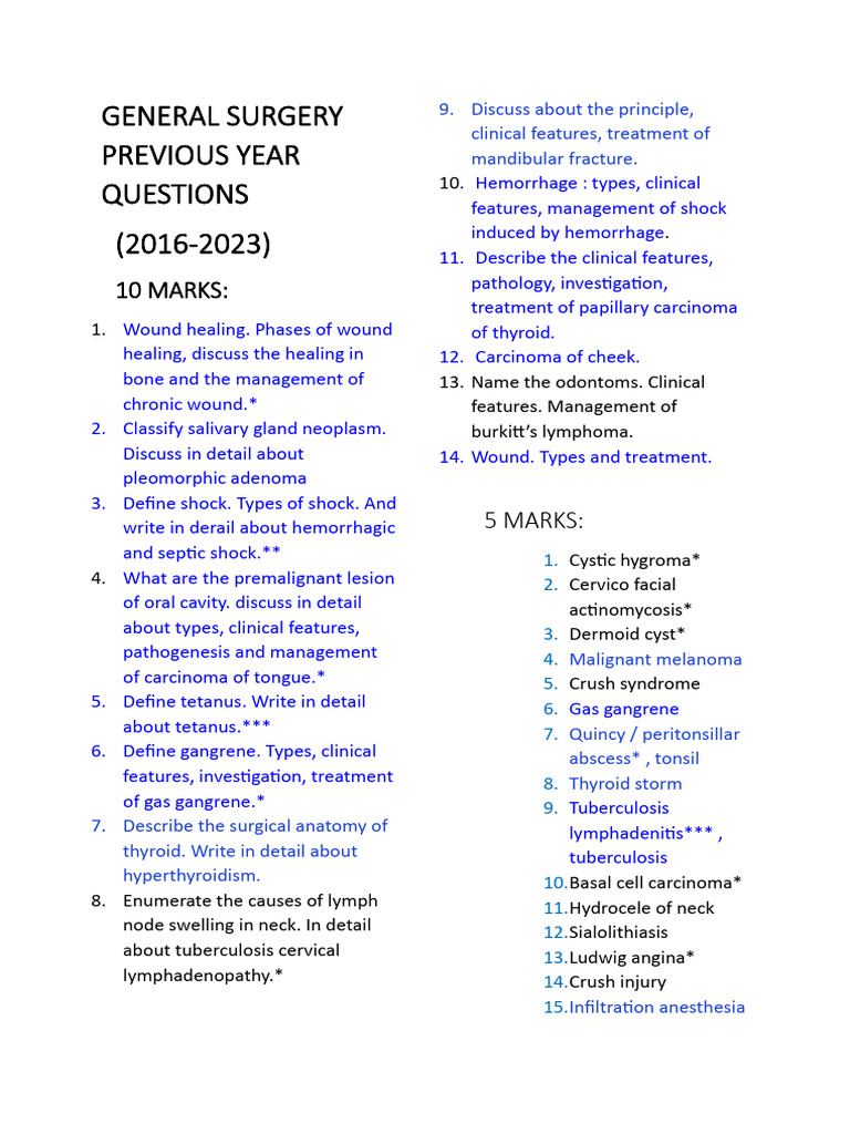 General Surgery Past Exam Questions 2016-2023 | PDF | Thyroid | Medical ...
