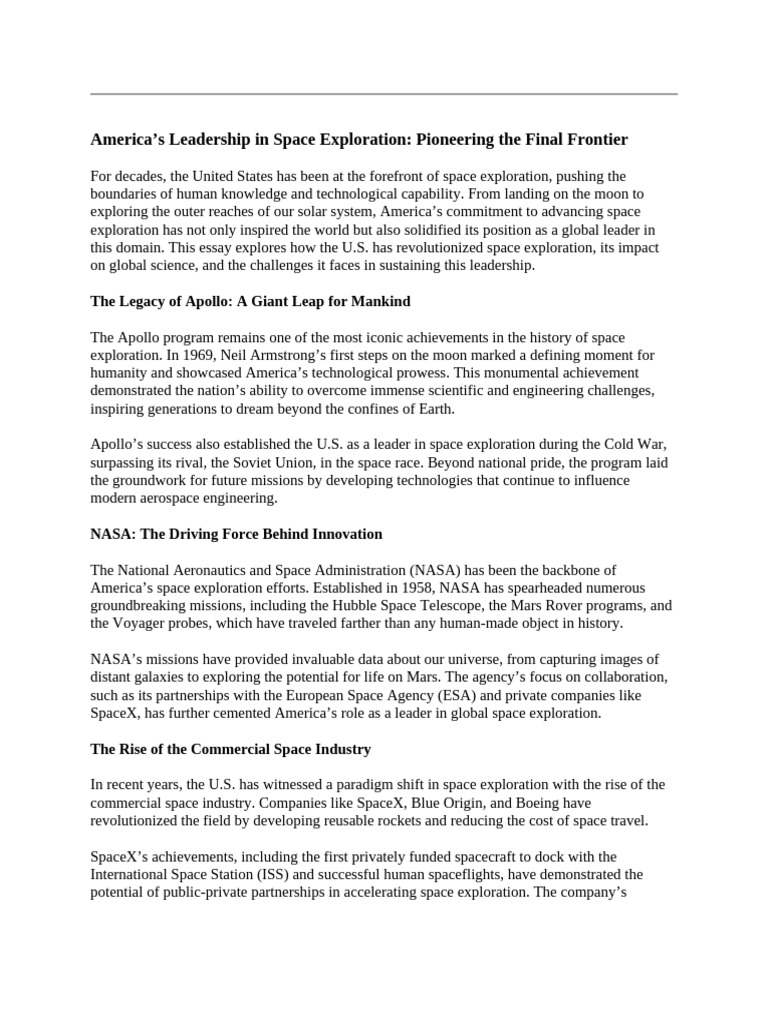 America’s Leadership in Space Exploration-Pioneering the Final Frontier ...