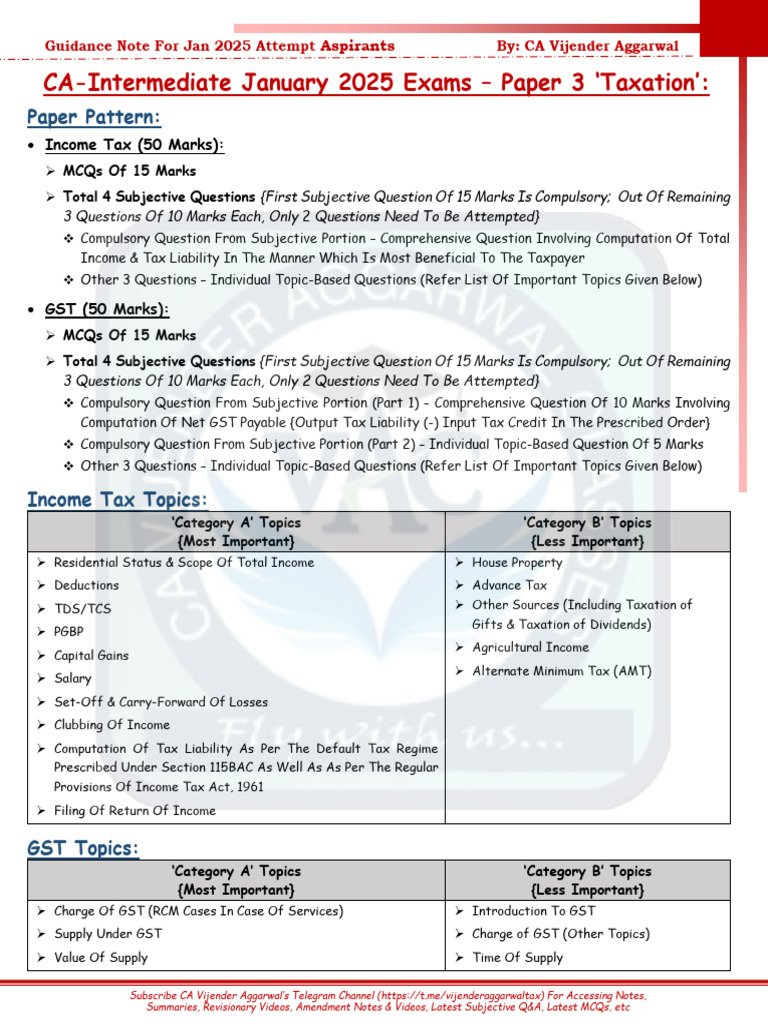 Taxation Exam Guide for Jan 2025 | PDF | Taxes | Alternative Minimum Tax