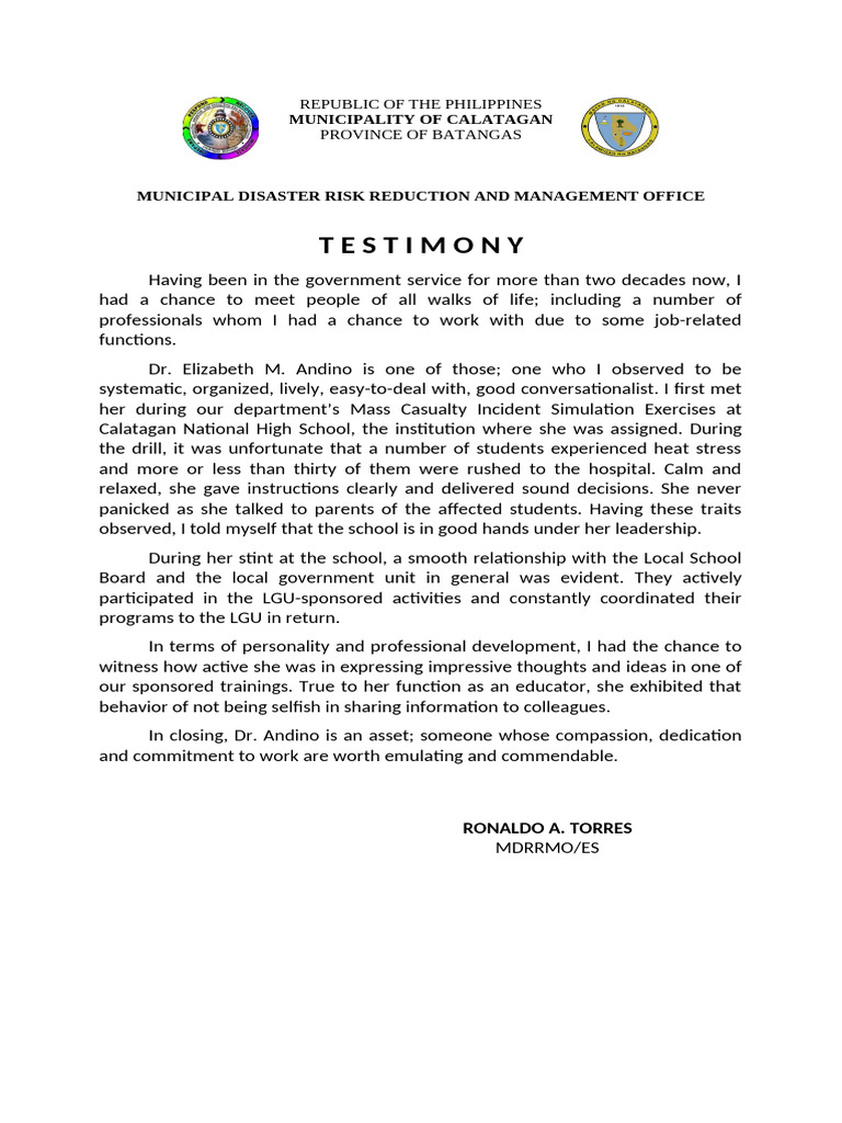 Testimony on Dr. Elizabeth Andino's Leadership | PDF