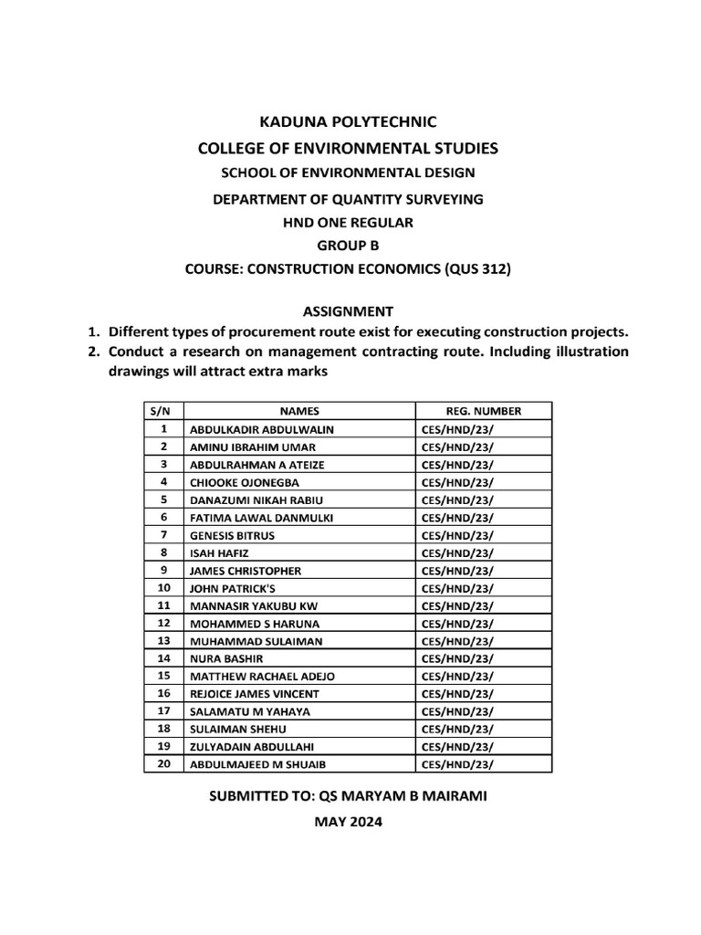 Construction Economics Assignment | PDF