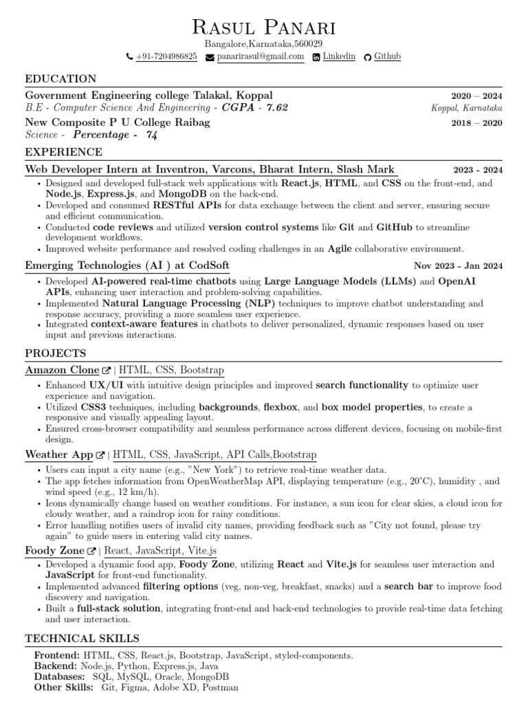 Rasul Panari Resume | PDF | Java Script | World Wide Web