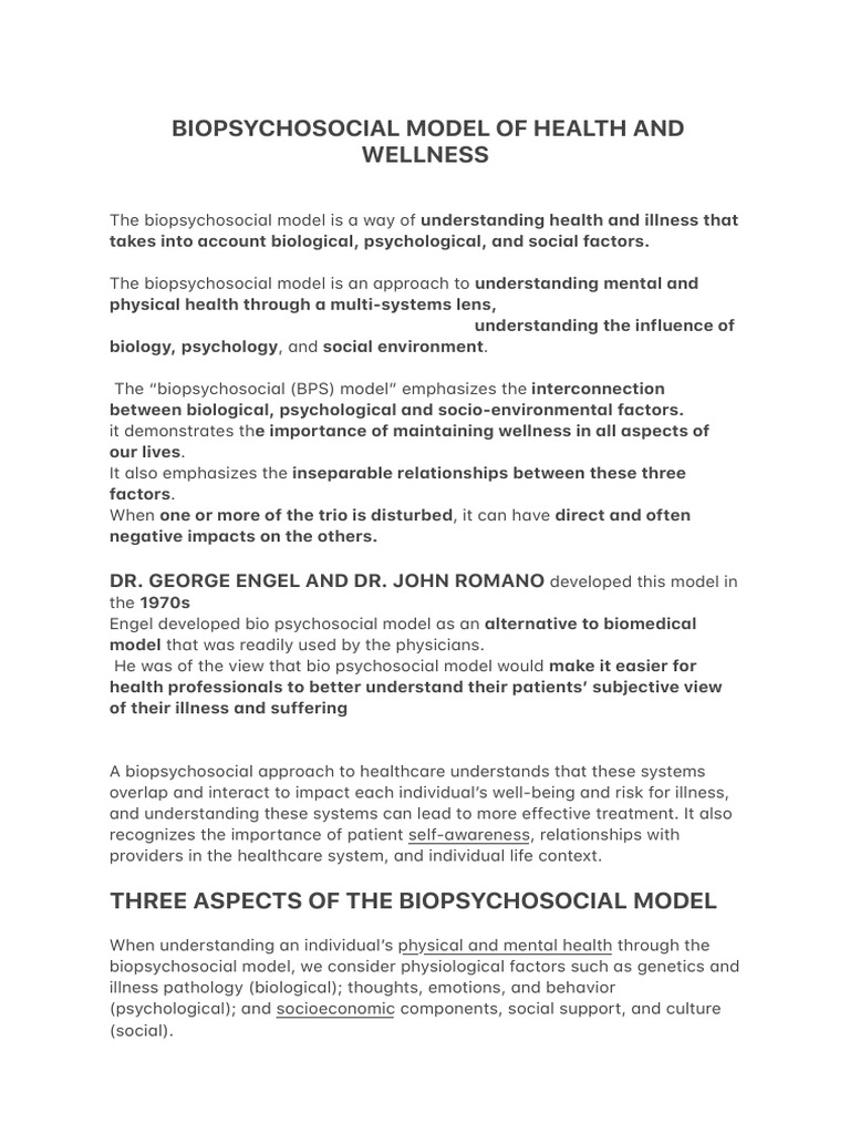 Biopsychosocial Model Overview | PDF | Psychology | Behavioural Sciences