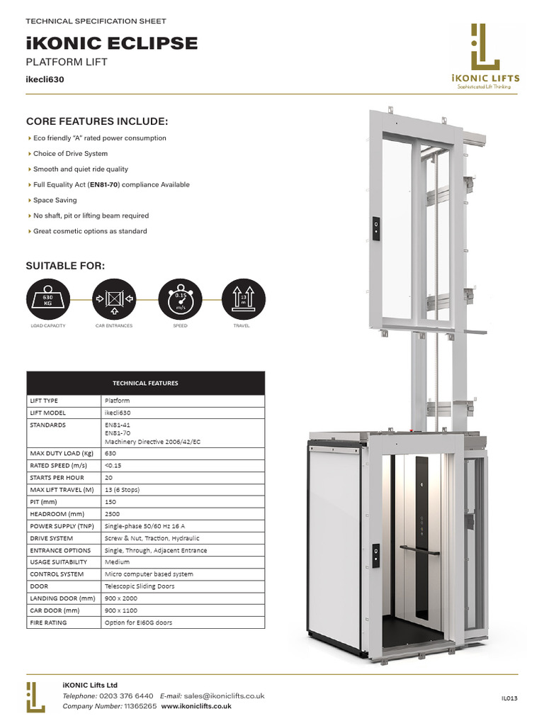 iKONIC Eclipse Platform Lift Specs | PDF | Elevator | Vehicles