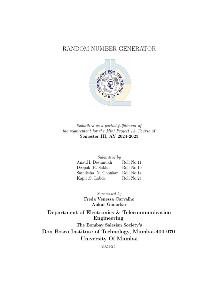 RANDOM NUMBER GENERATOR | PDF | Key (Cryptography) | Randomness
