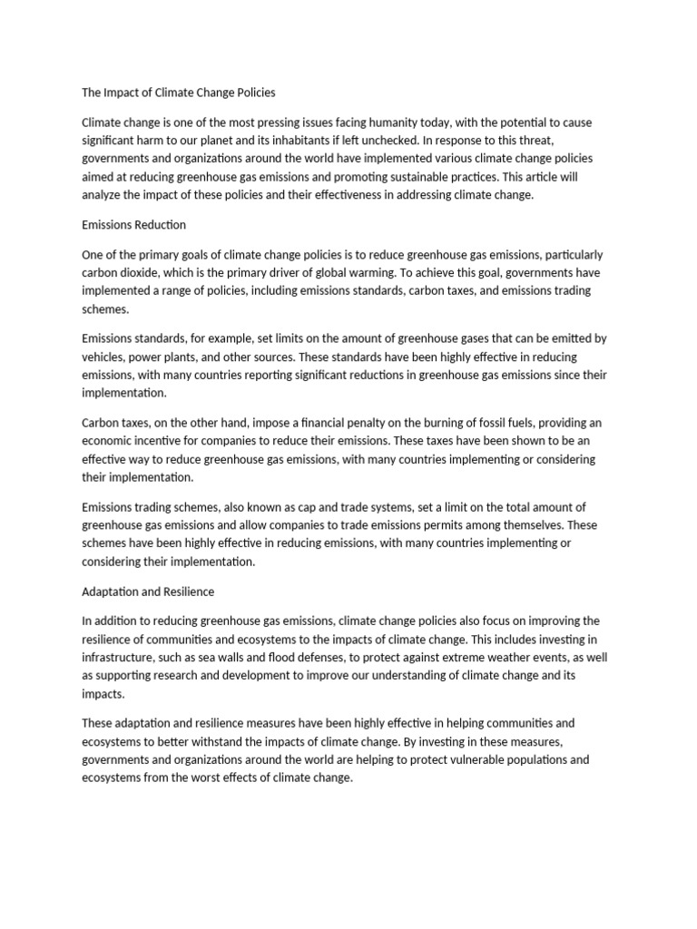 Analysis On The Impact of Climate Change Policies | PDF | Climate ...