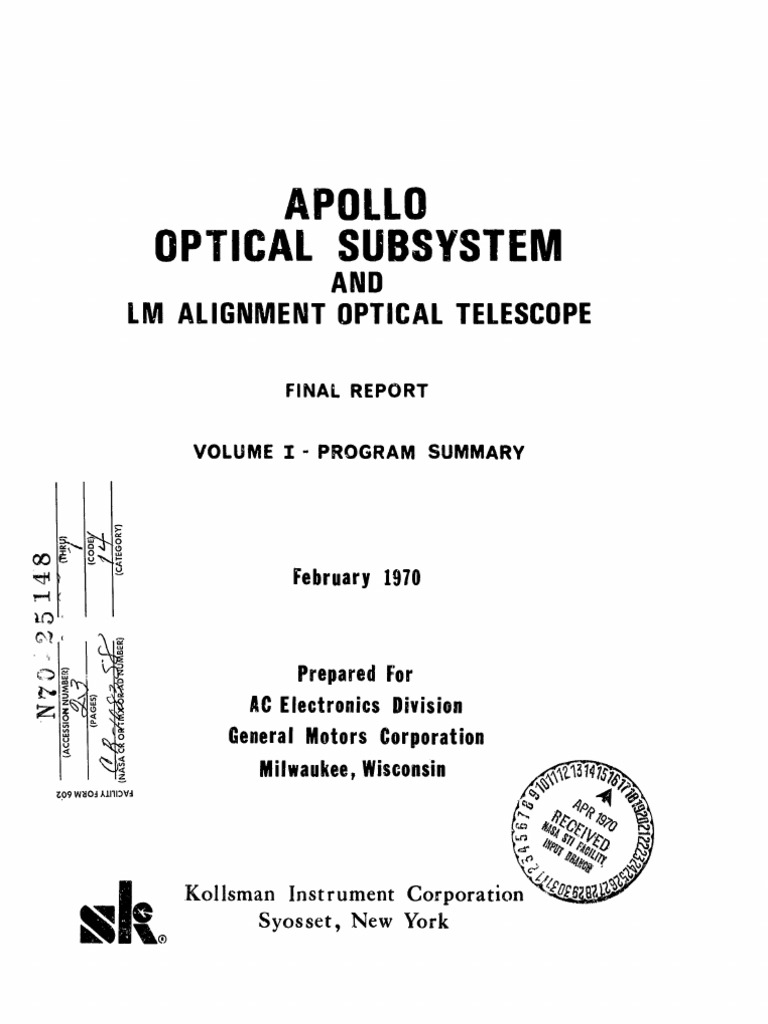 Apollo Optical Subsystem Final Report | PDF | Apollo Program | Nasa ...