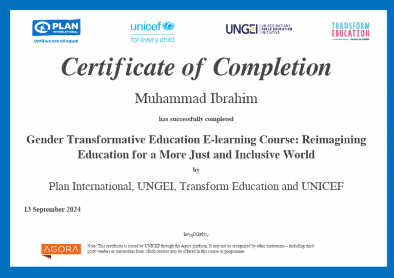 Gender Transformative Education - Certificate of Completion | PDF