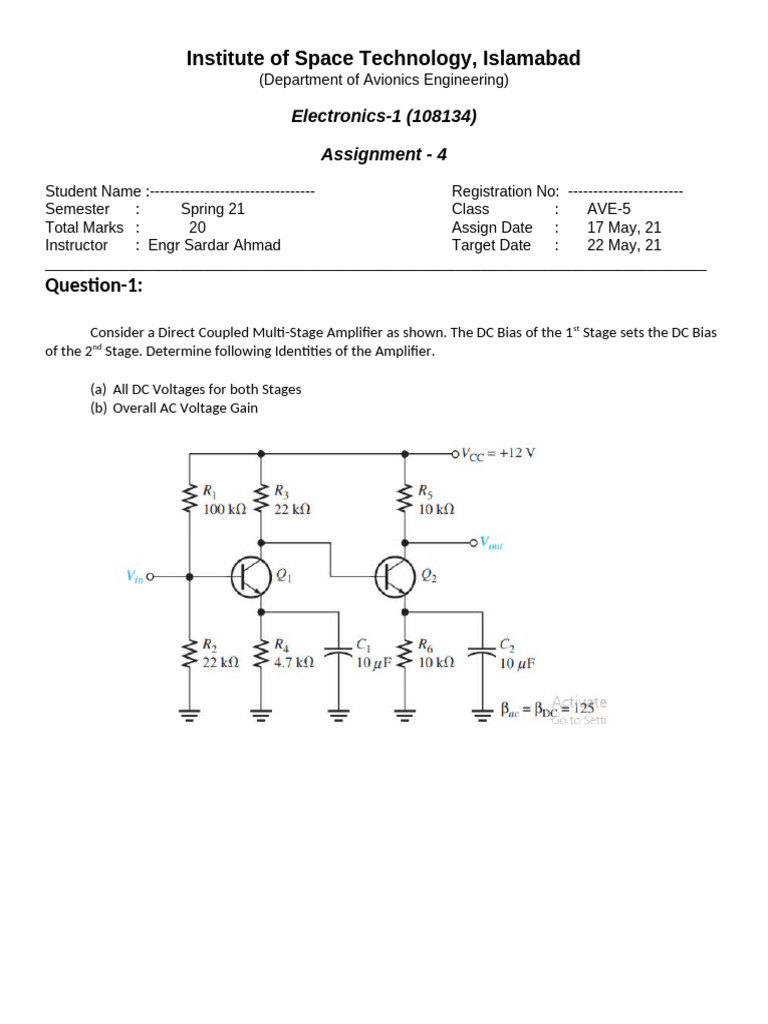 Multi-Stage Amplifier Assignment Guide | PDF