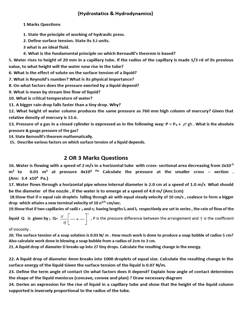 Fluid Mechanics: Key Concepts and Problems | PDF | Pressure | Fluid ...