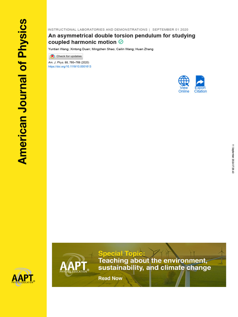 AJP_Paper_DoubleTorsionPendulum_760_1_10.0001613 | PDF | Torque ...