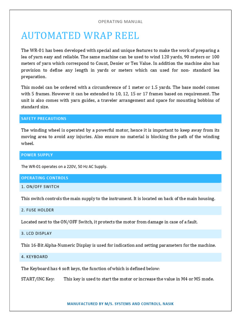 Automated Wrap Reel WR-01 Manual | PDF