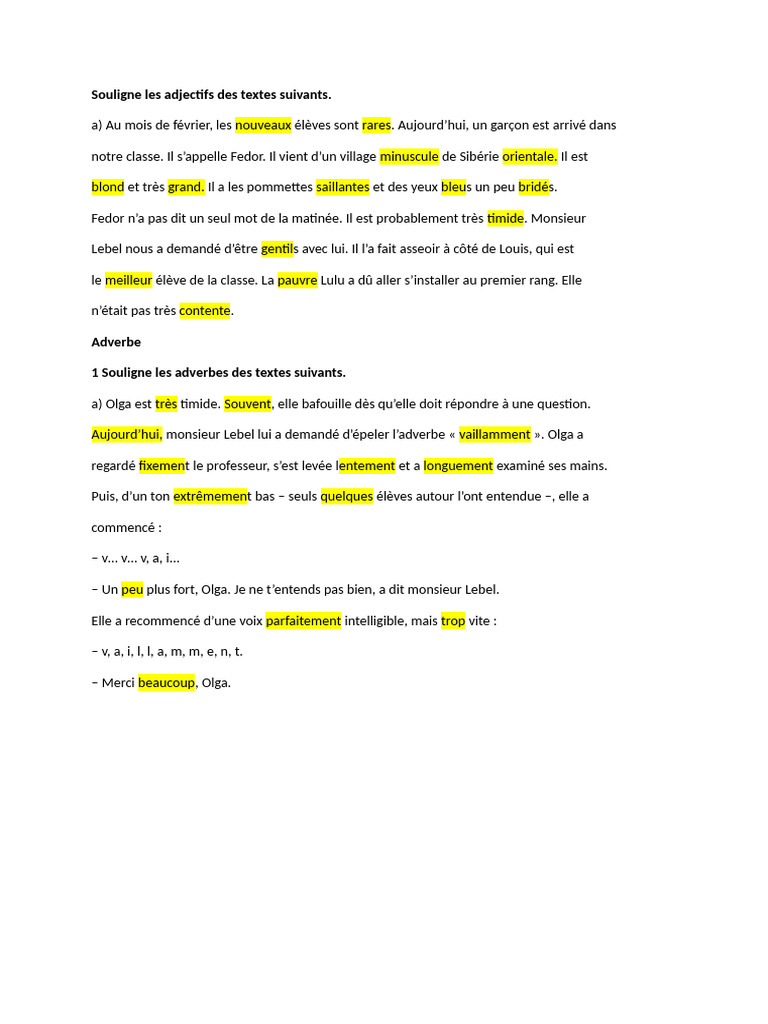 Identification des classes grammaticales et exercices | PDF ...
