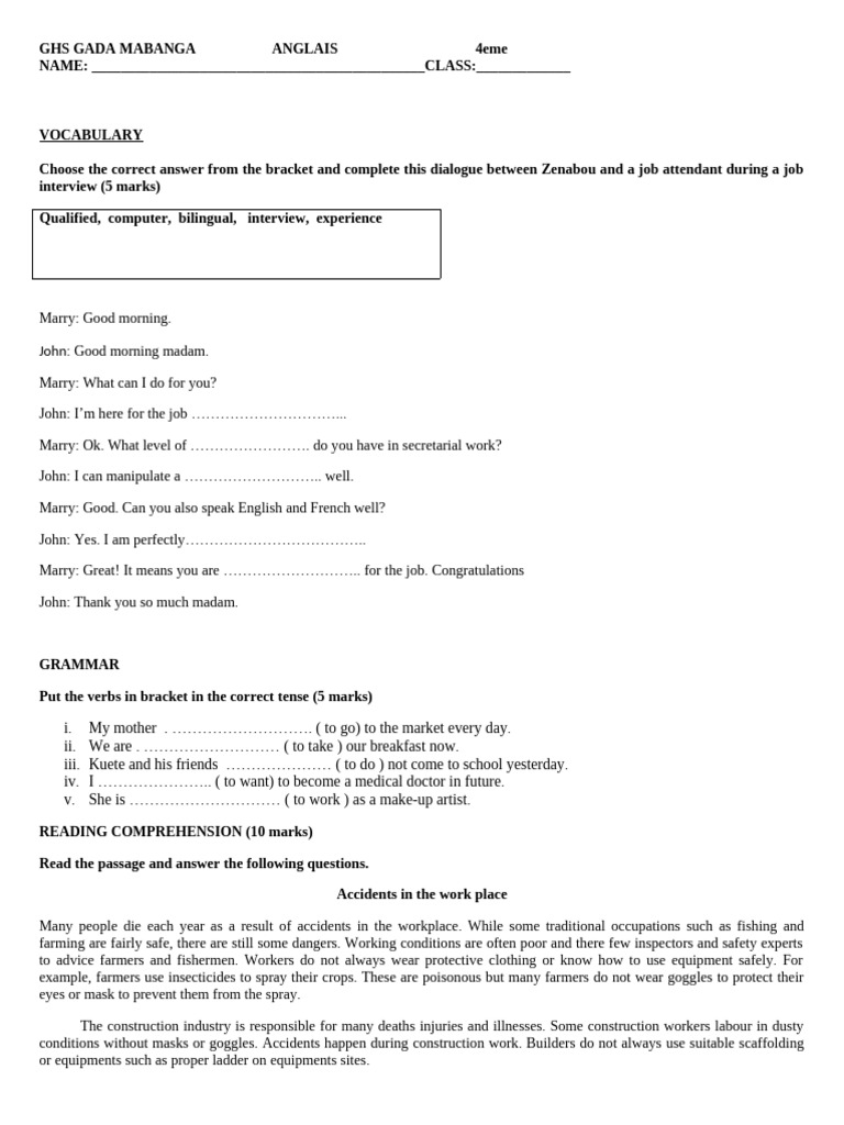 Job Interview Vocabulary and Grammar Guide | PDF | Occupational Safety ...