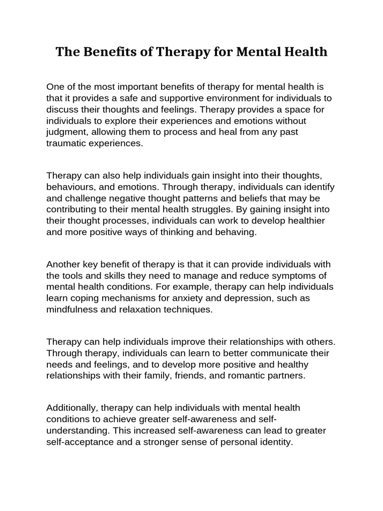 The Benefits of Therapy For Mental Health | PDF | Mental Health | Self ...
