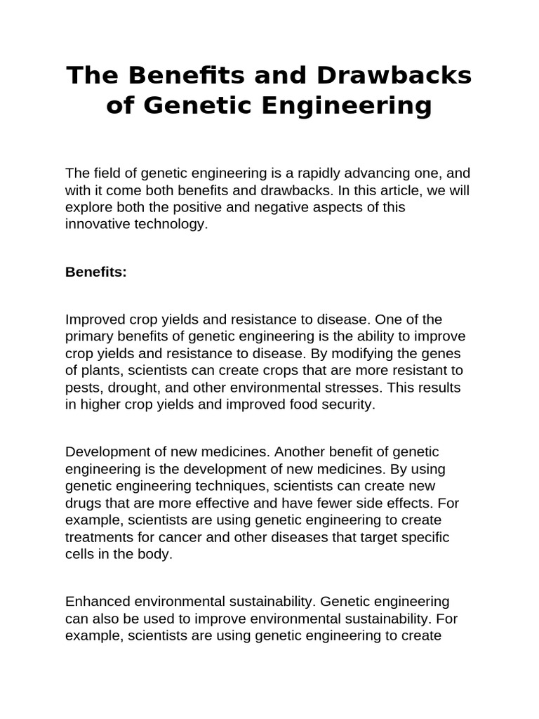 Genetic Engineering: Pros and Cons | PDF | Genetic Engineering ...