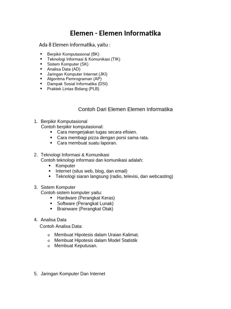 8 Elemen Dasar Informatika SMP | PDF
