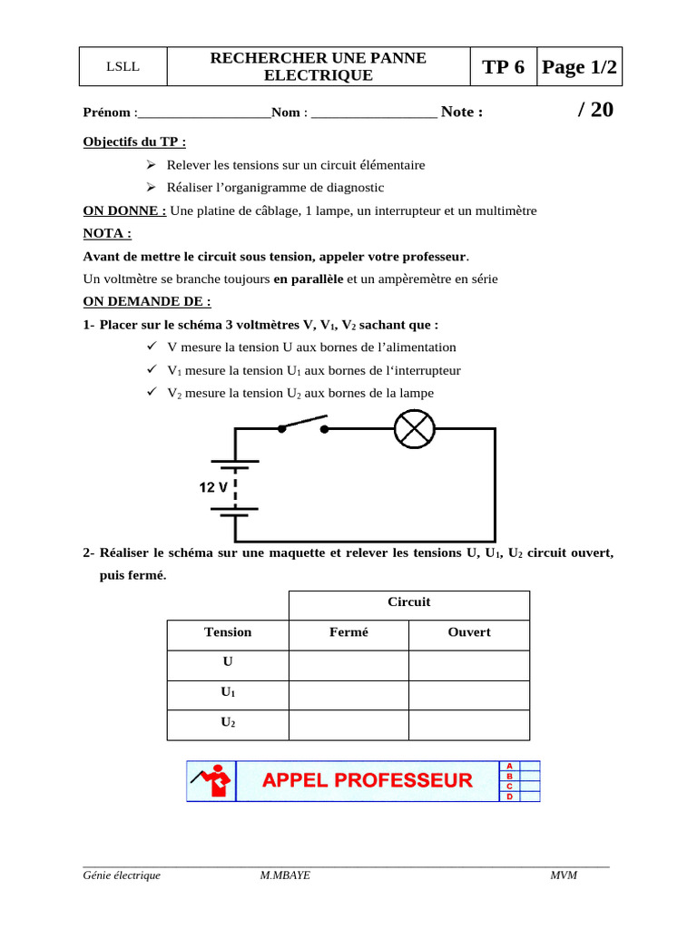 TP6 Rechercher Une Panne Électrique | PDF | Tension électrique ...