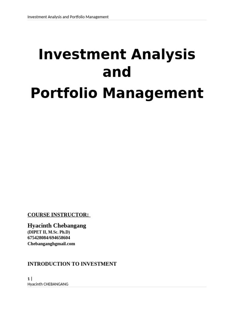 Investment analysis and portfolio management notes pdf cost of