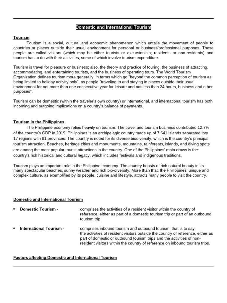 Understanding Domestic and International Tourism | PDF | Tourism | Leisure