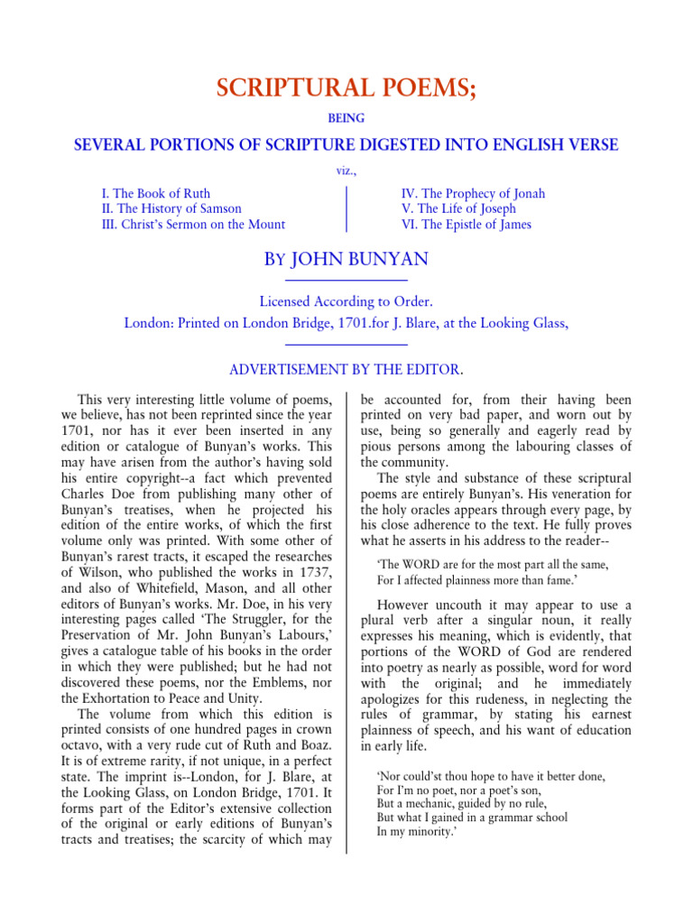 Bunyan's Scriptural Poems in Verse | PDF | Ruth (Biblical Figure) | Samson