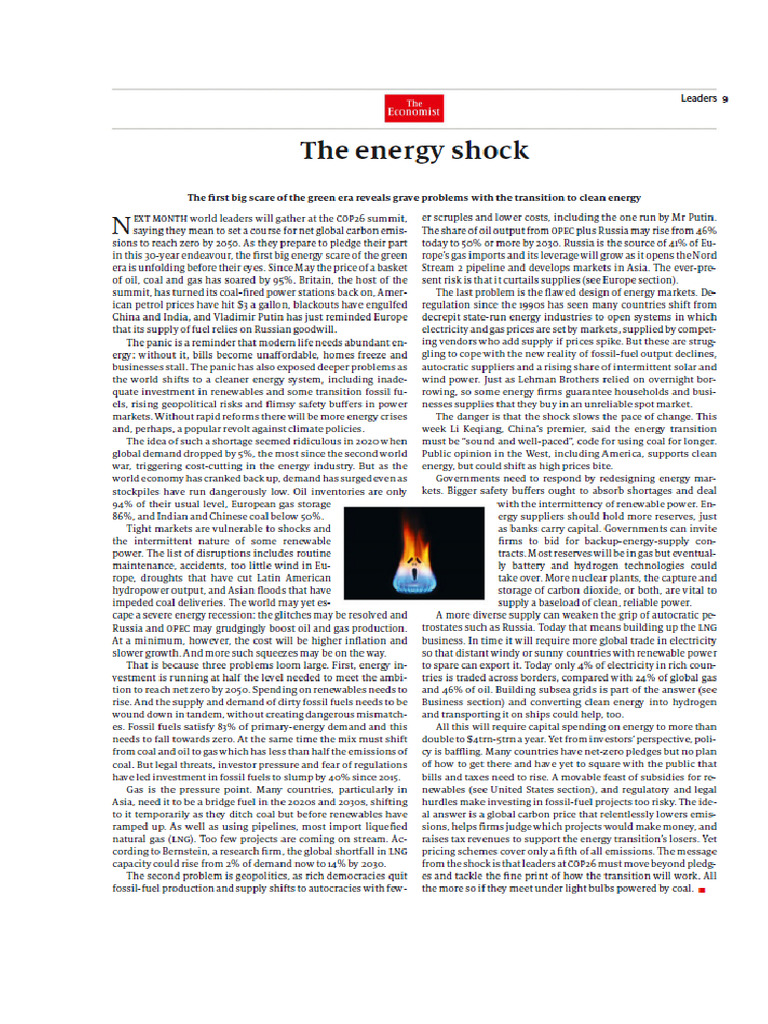 Economist October 2021 The Energy Shock | PDF