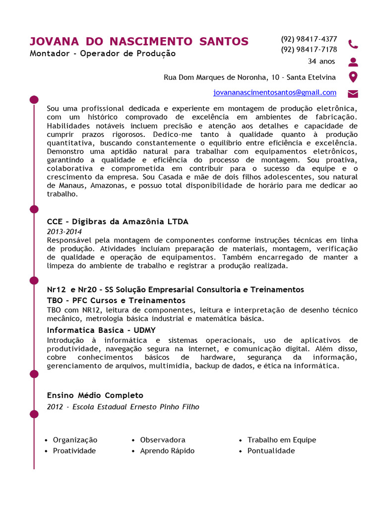 Perfil Profissional de Montadora | PDF