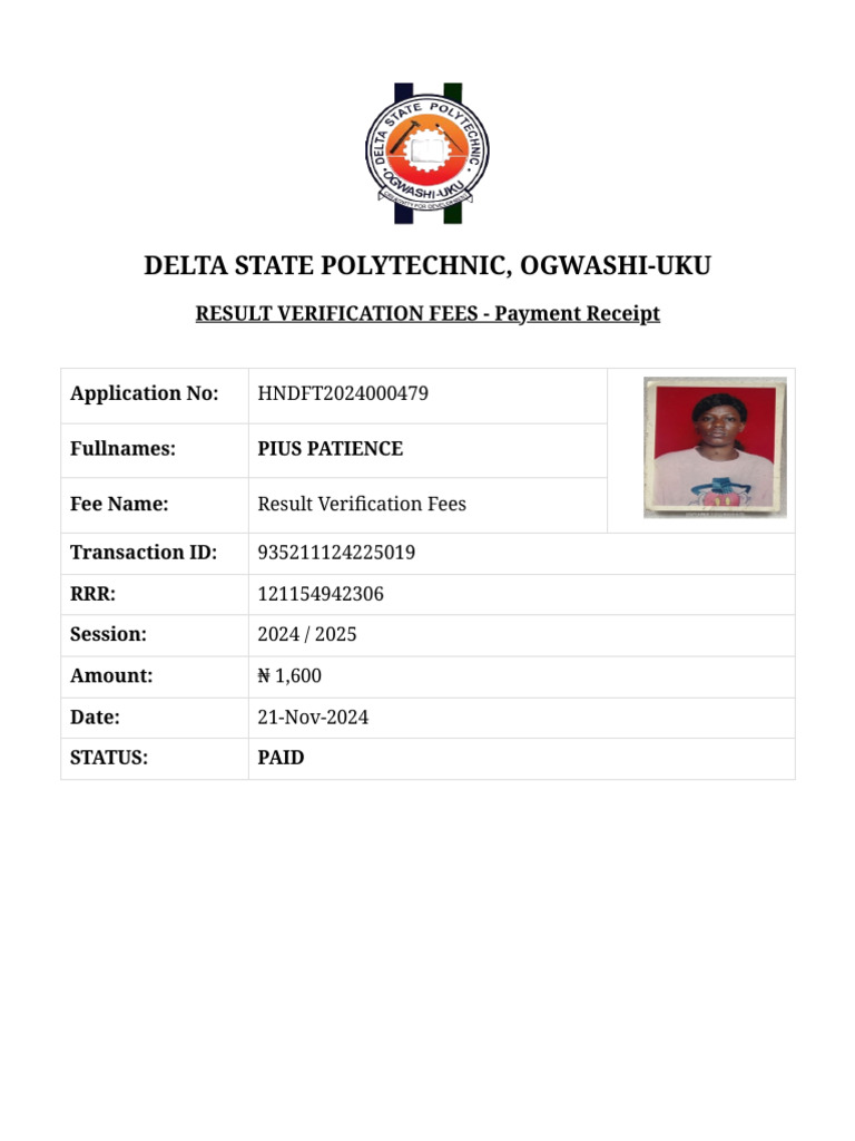 Student Result Verification Fee Receipt | PDF
