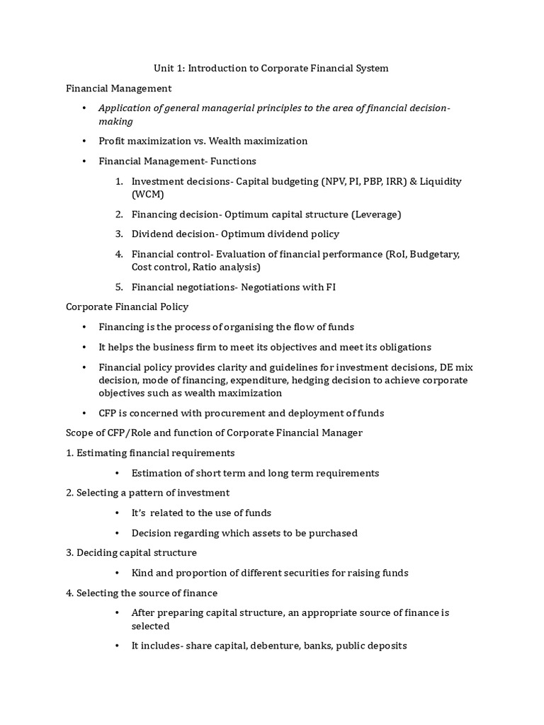 CFP Unit 1 & 2 | PDF | Cost Of Capital | Capital Structure